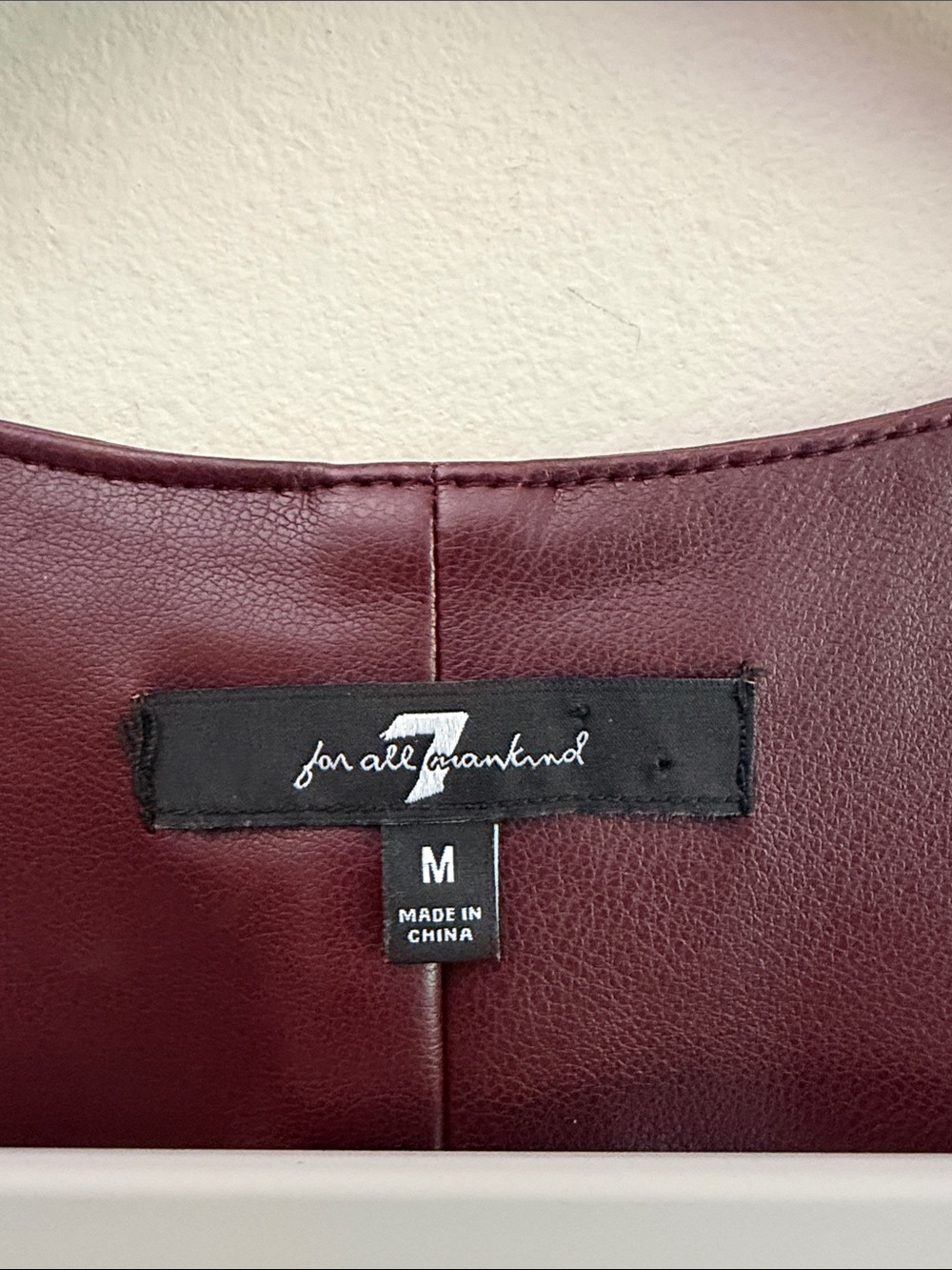 7 for All Mankind Y2K Preppy Faux Leather Burgundy Vest Size M Bandage Neckline - Picture 5 of 13